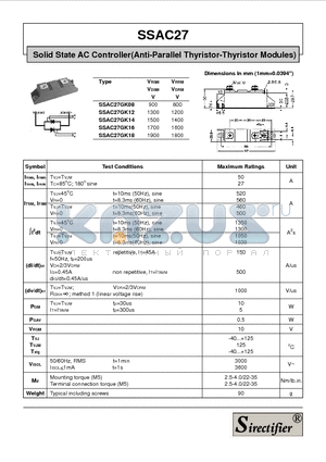 SSAC27GK08 datasheet - Solid State AC Controller(Anti-Parallel Thyristor-Thyristor Modules)