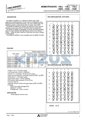 M5M51R16AWG-15LI datasheet - 1048576-BIT(65536-WORD BY 16-BIT)CMOS STATIC RAM