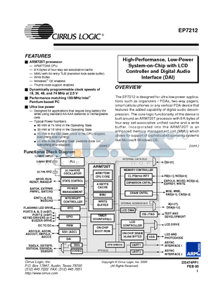 EP7212 datasheet - HIGH-PERFORMANCE, LOW-POWER SYSTEM-ON-CHIP WITH LCD CONTROLLER AND DIGITAL AUDIO INTERFACE(DAI)