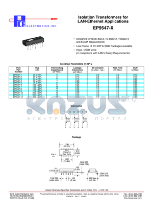 EP9547-2 datasheet - Isolation Transformers for LAN-Ethernet Applications