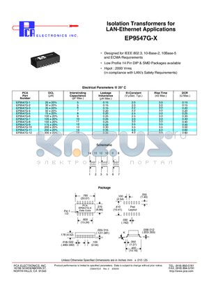 EP9547G-9 datasheet - Isolation Transformers for LAN-Ethernet Applications