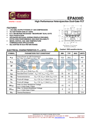 EPA030D datasheet - High Performance Heterojunction Dual-Gate FET