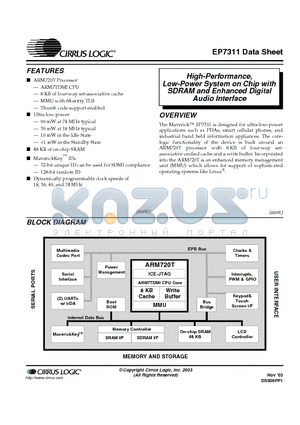 EP7312 datasheet - HIGH-PERFORMANCE, LOW-POWER SYSTEM-ON-CHIP WITH SDRAM AND ENHANCED DIGITAL AUDIO INTERFACE
