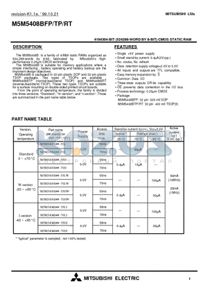 M5M5408BTP datasheet - 4194304-BIT (524288-WORD BY 8-BIT) CMOS STATIC RAM