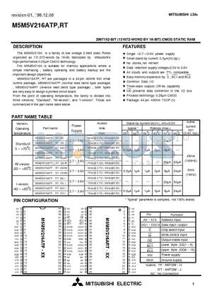 M5M5V216ATP datasheet - 2097152-BIT (131072-WORD BY 16-BIT) CMOS STATIC RAM