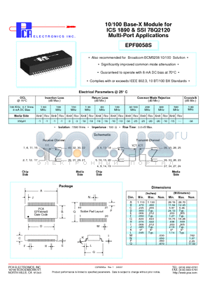 EPF8058S datasheet - 10/100 Base-X Module for ICS 1890 & SSI 78Q2120 Multi-Port Applications