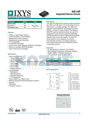 IAA110PTR datasheet - Integrated Telecom Circuits