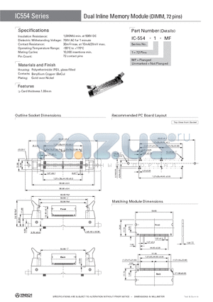 IC-554-1-MF datasheet - Dual InlineMemoryModule (DIMM, 72 pins)