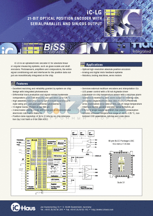 IC-LG datasheet - 21-BIT OPTICAL POSITION ENCODER WITH SERIAL/PARALLEL AND SIN/COS OUTPUT