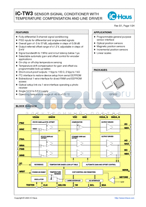 IC-TW3QFN32 datasheet - SENSOR SIGNAL CONDITIONER WITH TEMPERATURE COMPENSATION AND LINE DRIVER