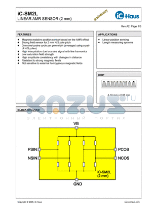 IC-SM2LCHIP datasheet - LINEAR AMR SENSOR (2 mm)