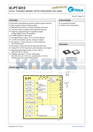 IC-PT3313 datasheet - 6-CH. PHASED ARRAY OPTO ENCODER (33-1250)