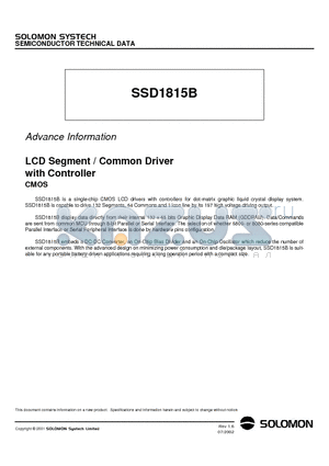 SSD1815BT2 datasheet - LCD Segment / Common Driver with Controller