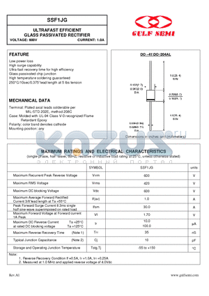 SSF1JG datasheet - ULTRAFAST EFFICIENT GLASS PASSIVATED RECTIFIER VOLTAGE: 600V CURRENT: 1.0A