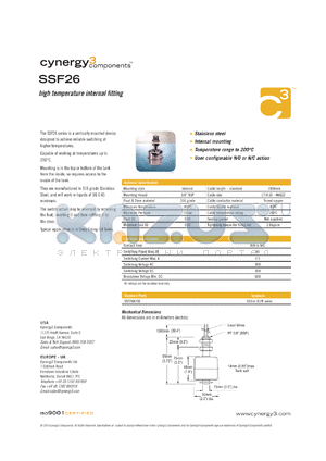 SSF26X100 datasheet - high temperature internal fitting