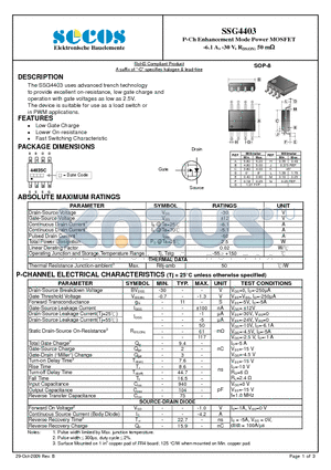 SSG4403_09 datasheet - P-Ch Enhancement Mode Power MOSFET