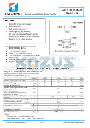 SSL44 datasheet - Surface Mount Schottk Barrier Rectifier