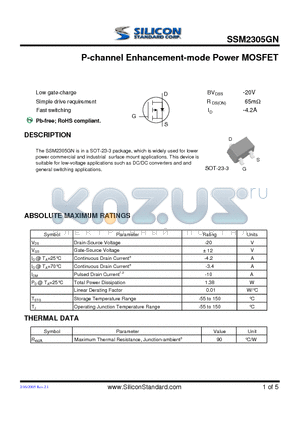 SSM2305GN datasheet - P-channel Enhancement-mode Power MOSFET