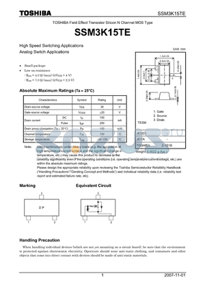 SSM3K15TE datasheet - High Speed Switching Applications