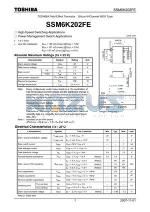 SSM6K202FE datasheet - High-Speed Switching Applications