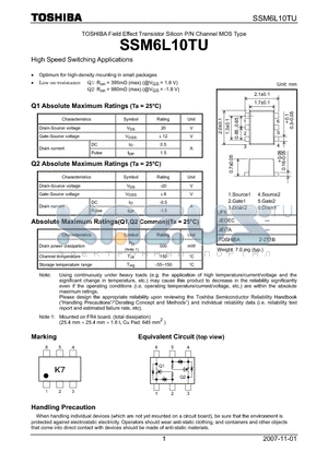 SSM6L10TU datasheet - High Speed Switching Applications