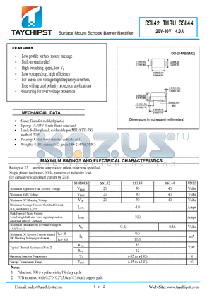 SSL43 datasheet - Surface Mount Schottk Barrier Rectifier