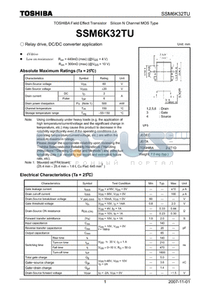 SSM6K32TU datasheet - Relay drive, DC/DC converter application