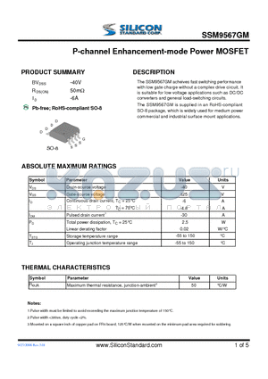 SSM9567GM datasheet - P-channel Enhancement-mode Power MOSFET