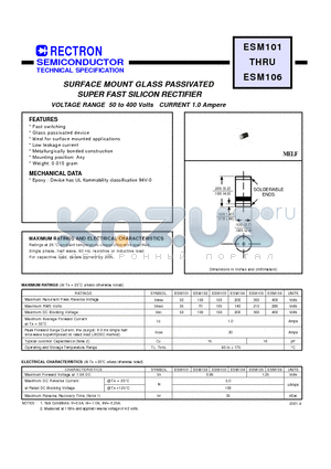 ESM101 datasheet - SURFACE MOUNT GLASS PASSIVATED SUPER FAST SILICON RECTIFIER (VOLTAGE RANGE 50 to 400 Volts CURRENT 1.0 Ampere)