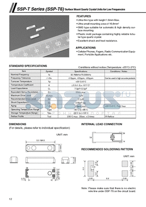 SSP-T6 datasheet - Surface Mount Quartz Crystal Units for Low Frequencies