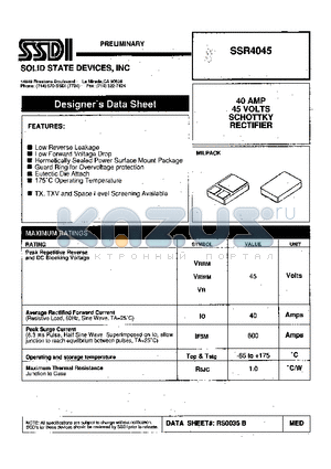 SSR4045 datasheet - 40 AMP 45 VOLTS SCHOTTKY RECTIFIER