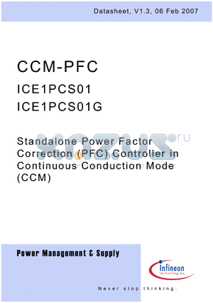 ICE1PCS01G datasheet - Standalone Power Factor Correction (PFC) Controller in Continuous Conduction Mode (CCM)