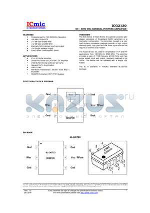 ICG2130-EVAL datasheet - DC-3000 MHz GENERAL PURPOSE AMPLIFIER