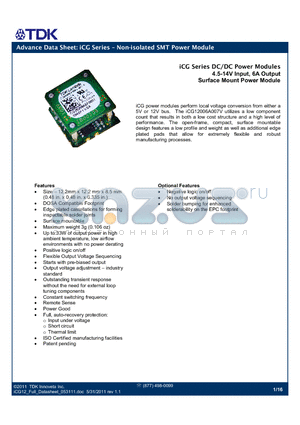 ICG12006A007V datasheet - ICG Series  Non-isolated SMT Power Module