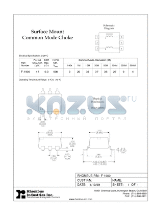 F-1900 datasheet - Surface Mount Common Mode Choke