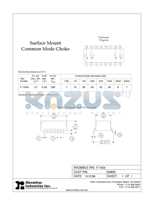 F-1904 datasheet - Surface Mount Common Mode Choke