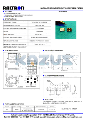 F13F datasheet - SURFACE MOUNT MONOLITHIC CRYSTAL FILTER