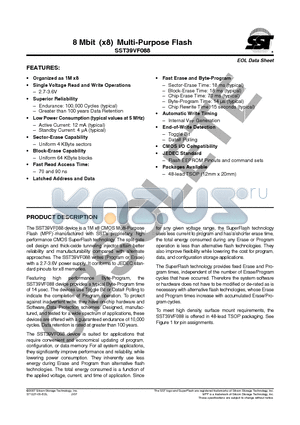 SST39VF088-70-4I-EK datasheet - 8 Mbit (x8) Multi-Purpose Flash