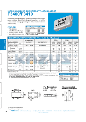 F3415 datasheet - ULTRA MINIATURE SMD HCMOS/TTL OSCILLATORS