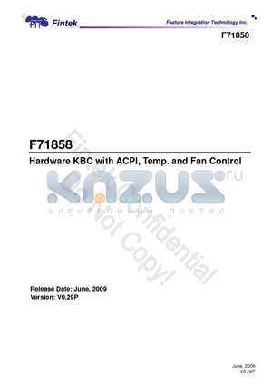 F71858_09 datasheet - Hardware KBC with ACPI, Temp. and Fan Control