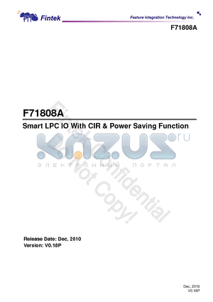 F71808A datasheet - Smart LPC IO With CIR & Power Saving Function