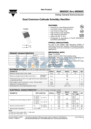 M6045C datasheet - Dual Common-Cathode Schottky Rectifier