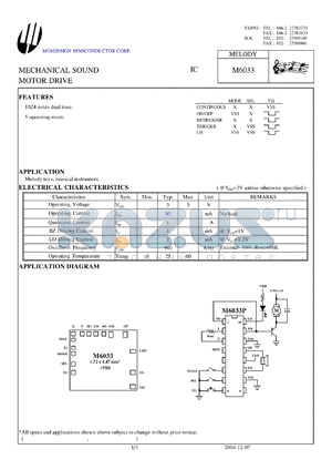 M6033 datasheet - MECHANICAL SOUND MOTOR DRIVE