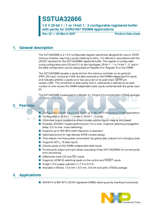 SSTUA32866EC datasheet - 1.8 V 25-bit 1 : 1 or 14-bit 1 : 2 configurable registered buffer with parity for DDR2-667 RDIMM applications