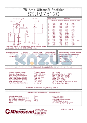SSUM75120 datasheet - 75 AMP ULTRAFAST RECTIFIER