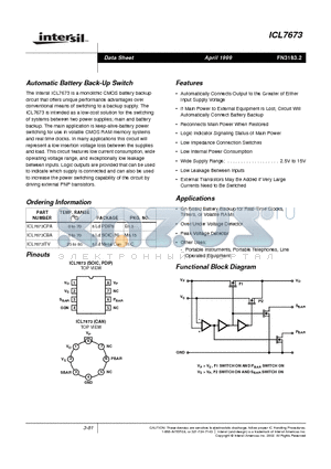 ICL7673CPA datasheet - Automatic Battery Back-Up Switch