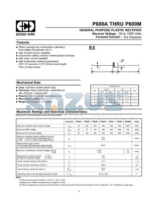 P600A datasheet - GENERAL PURPOSE PLASTIC RECTIFIER