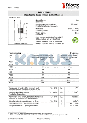 P600J datasheet - Silicon Rectifier Diodes - Silizium-Gleichrichterdioden