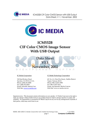 ICM-532BSA datasheet - CIF Color CMOS Sensor with USB Output