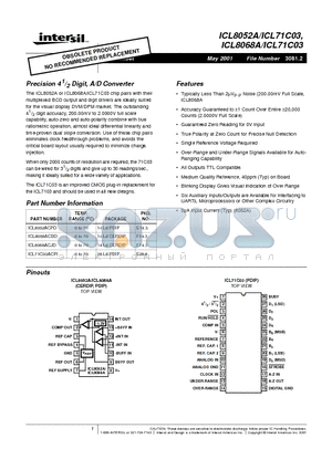 ICL8068A datasheet - Precision 4 1/2 Digit, A/D Converter